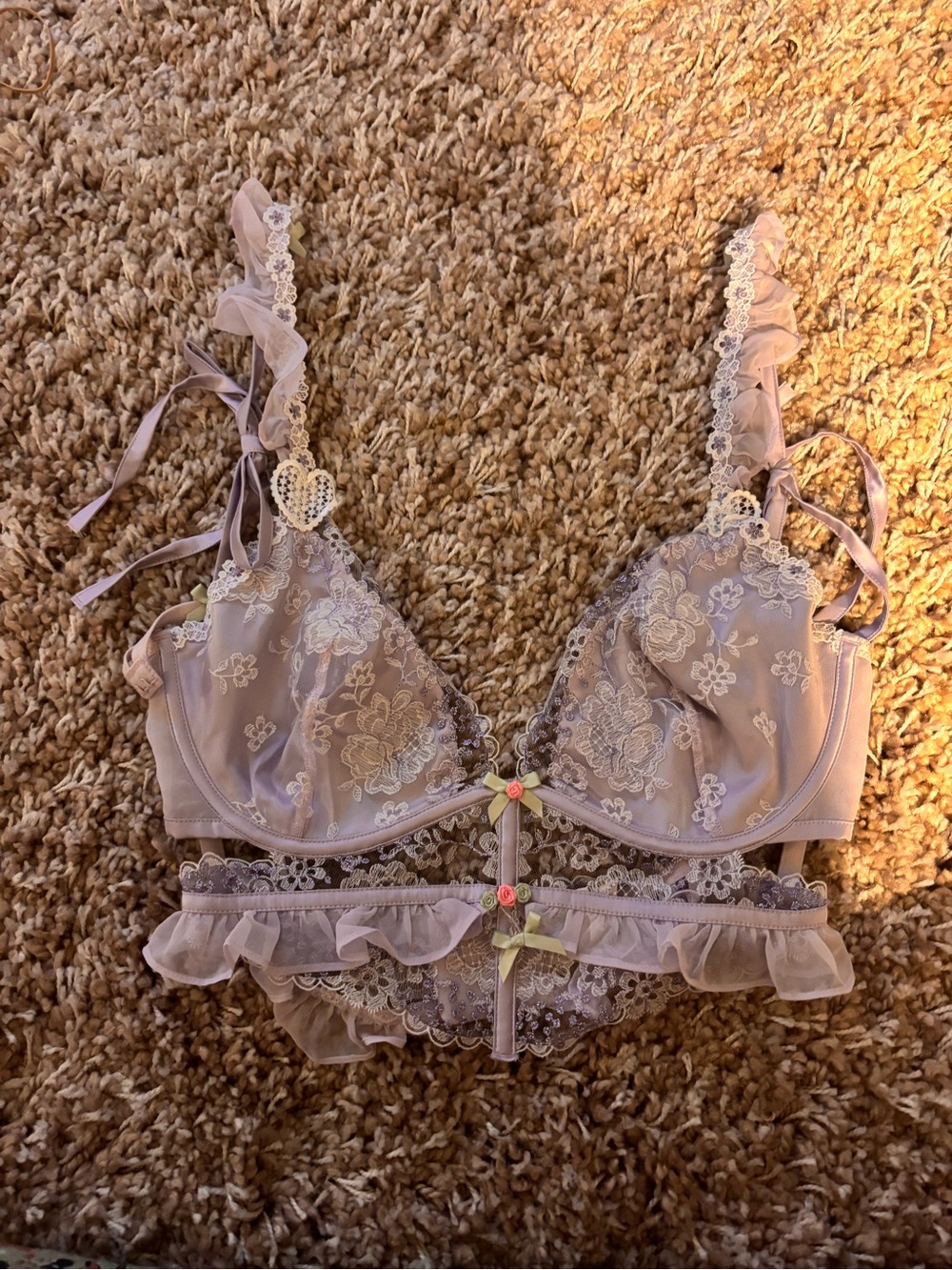 For Love And Lemons Lavender Lace Bralette with Floral Appliqué